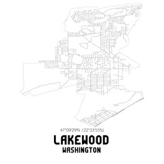 Lakewood Washington. US street map with black and white lines.