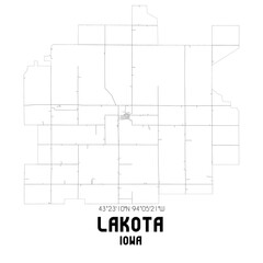 Lakota Iowa. US street map with black and white lines.