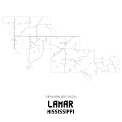 Lamar Mississippi. US street map with black and white lines.