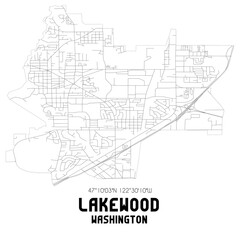 Lakewood Washington. US street map with black and white lines.