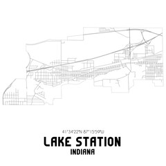 Lake Station Indiana. US street map with black and white lines.