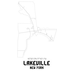 Lakeville New York. US street map with black and white lines.