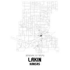Lakin Kansas. US street map with black and white lines.