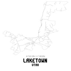 Laketown Utah. US street map with black and white lines.