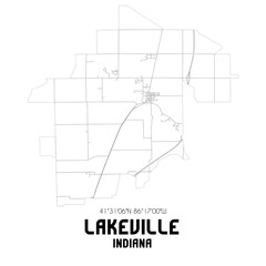 Lakeville Indiana. US street map with black and white lines.