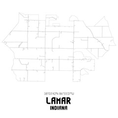 Lamar Indiana. US street map with black and white lines.