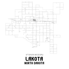 Lakota North Dakota. US street map with black and white lines.
