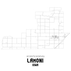 Lamoni Iowa. US street map with black and white lines.