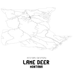 Lame Deer Montana. US street map with black and white lines.