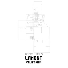Lamont California. US street map with black and white lines.