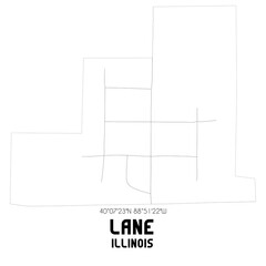 Lane Illinois. US street map with black and white lines.