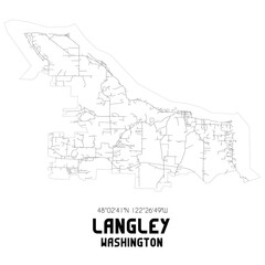 Langley Washington. US street map with black and white lines.