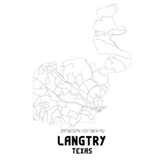 Langtry Texas. US street map with black and white lines.