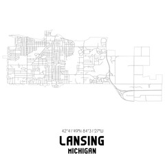 Lansing Michigan. US street map with black and white lines.