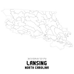 Lansing North Carolina. US street map with black and white lines.