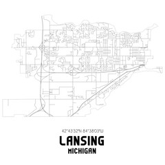 Lansing Michigan. US street map with black and white lines.