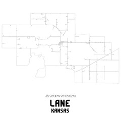 Lane Kansas. US street map with black and white lines.