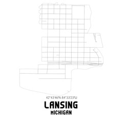 Lansing Michigan. US street map with black and white lines.