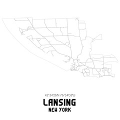Lansing New York. US street map with black and white lines.