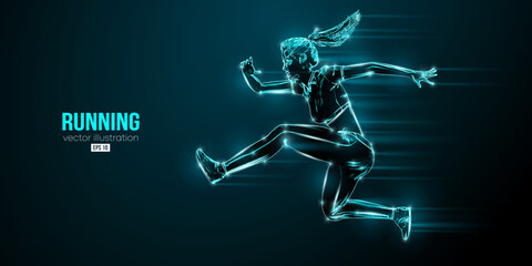 Abstract silhouette of a running athlete on black background. Runner woman are running sprint or marathon. Vector illustration