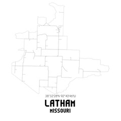 Latham Missouri. US street map with black and white lines.