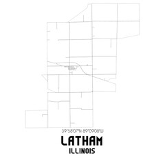 Latham Illinois. US street map with black and white lines.