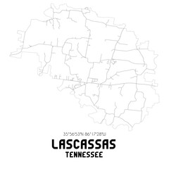 Lascassas Tennessee. US street map with black and white lines.
