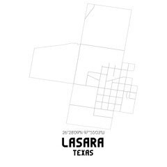 Lasara Texas. US street map with black and white lines.