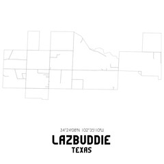 Lazbuddie Texas. US street map with black and white lines.