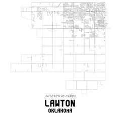 Lawton Oklahoma. US street map with black and white lines.