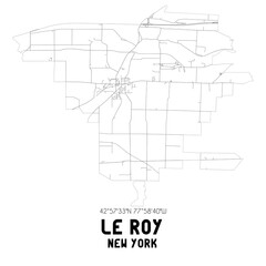 Le Roy New York. US street map with black and white lines.