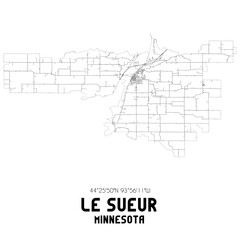Le Sueur Minnesota. US street map with black and white lines.