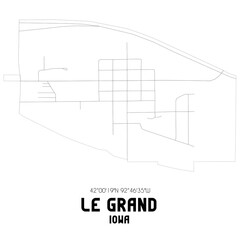 Le Grand Iowa. US street map with black and white lines.