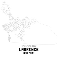 Lawrence New York. US street map with black and white lines.