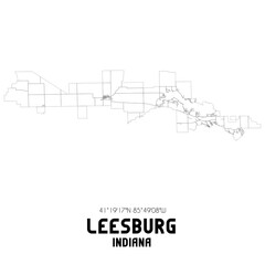Leesburg Indiana. US street map with black and white lines.