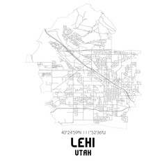 Lehi Utah. US street map with black and white lines.