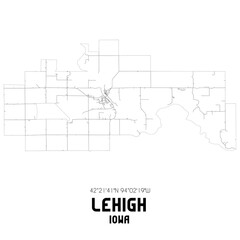 Lehigh Iowa. US street map with black and white lines.