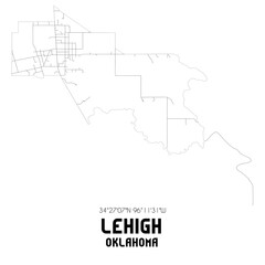 Lehigh Oklahoma. US street map with black and white lines.