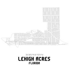Lehigh Acres Florida. US street map with black and white lines.