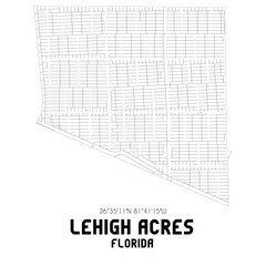 Lehigh Acres Florida. US street map with black and white lines.