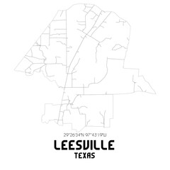 Leesville Texas. US street map with black and white lines.