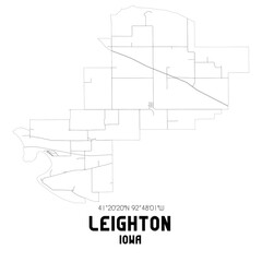 Leighton Iowa. US street map with black and white lines.