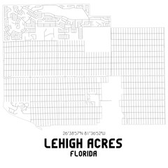 Lehigh Acres Florida. US street map with black and white lines.