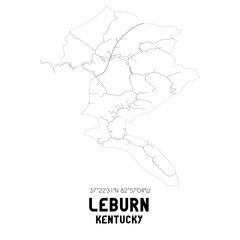 Leburn Kentucky. US street map with black and white lines.