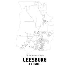 Leesburg Florida. US street map with black and white lines.