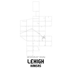 Lehigh Kansas. US street map with black and white lines.