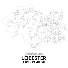Fototapeta na wymiar Leicester North Carolina. US street map with black and white lines.