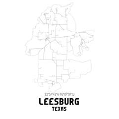 Leesburg Texas. US street map with black and white lines.