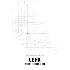 Lehr North Dakota. US street map with black and white lines.