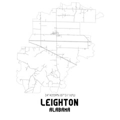 Leighton Alabama. US street map with black and white lines.